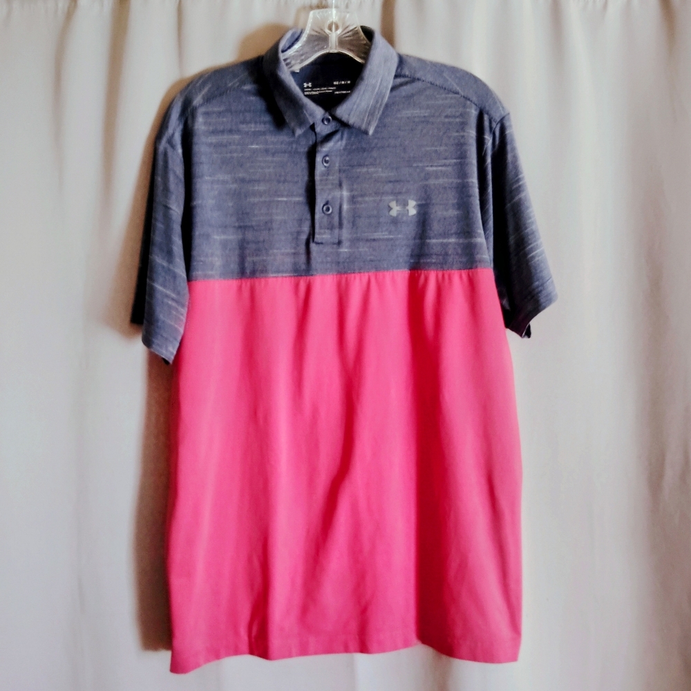 Under Armour Men's M Polo Golf Gray/Burnt Orange Shirt HeatGear Loose-Fit